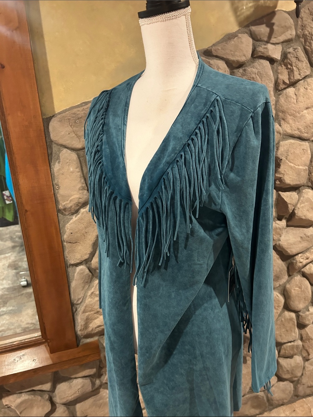 NWT Teal Western Fringe Open Cardigan with Fringe Accents Large - Picture 2 of 4